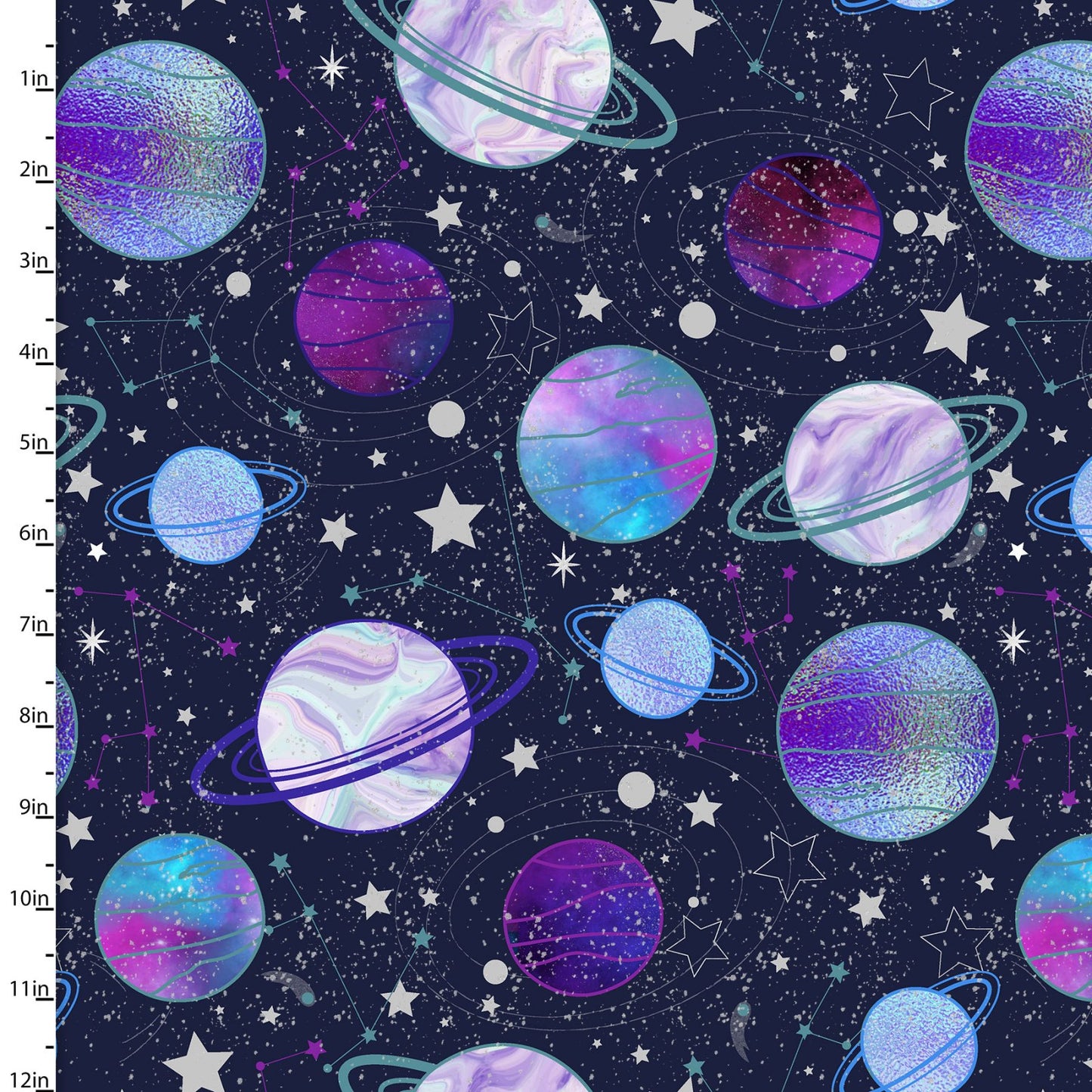 Starlight Planets Stars Navy 3 Wishes Cotton Fabric