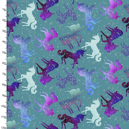 Starlight Unicorn Turquoise 3 Wishes Cotton Fabric