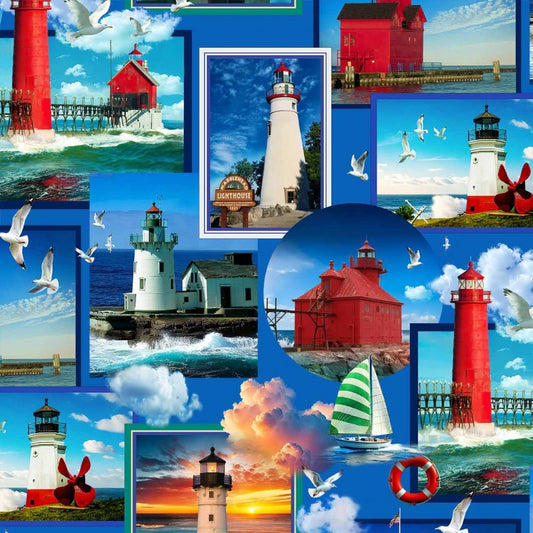 Starlit Towers Guiding Lights Royal Blue Michael Miller Cotton Fabric MM-DCX12708-ROYA-D