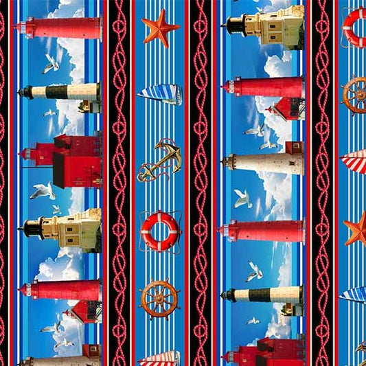 Starlit Towers Stripe Navy Michael Miller Cotton Fabric MM-DCX12714-MULT-D