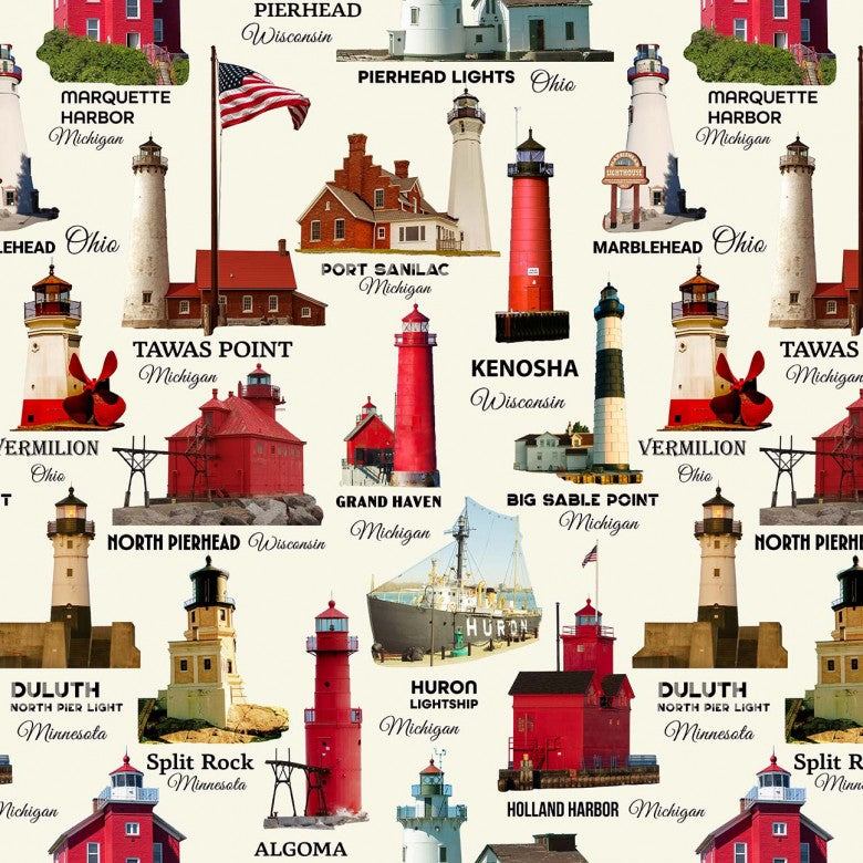 Starlit Towers Twilight Towers Lighthouses Cream Michael Miller Cotton Fabric MM-DCX12709-CREM-D | US Fabric Shop