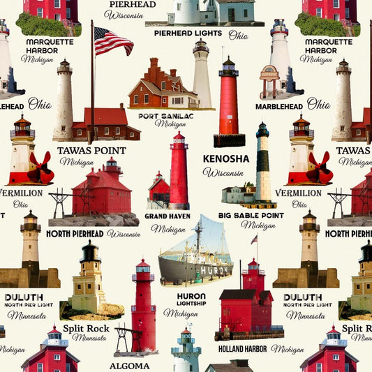 Starlit Towers Twilight Towers Lighthouses Cream Michael Miller Cotton Fabric MM-DCX12709-CREM-D