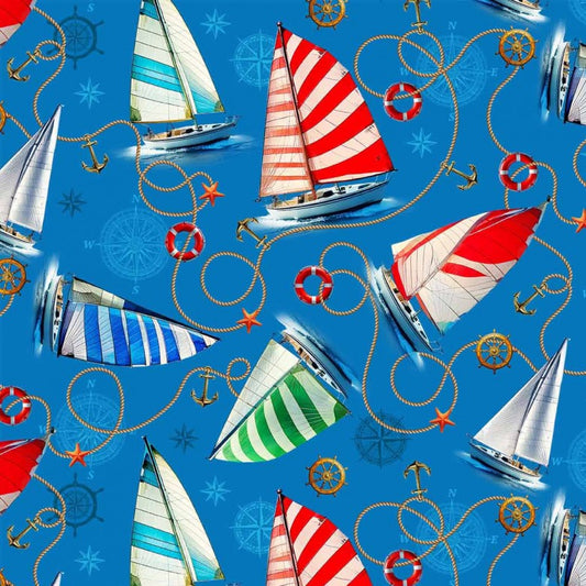 Starlit Towers Regatta Rhythm Sail Blue Michael Miller Cotton Fabric MM-DCX12709-SAIL-D