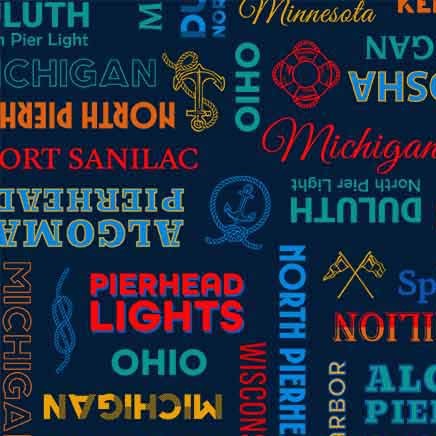 Starlit Towers Typographic Tapestry Navy Michael Miller Cotton Fabric MM-DCX12710-NAVY-D