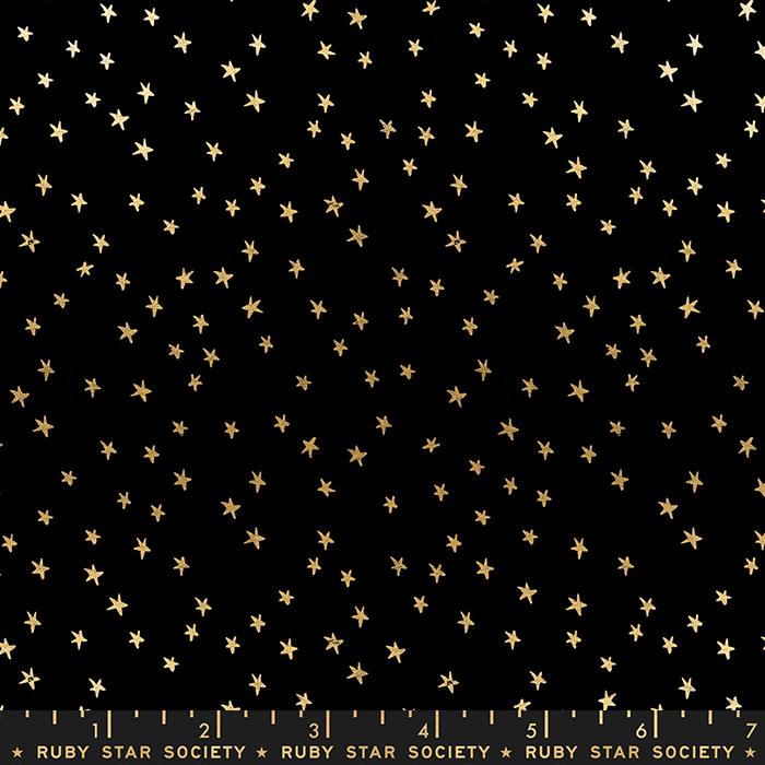 Starry Mini Stars Tossed Black Gold Metallic Alexia Abegg Ruby Star Society Moda Cotton Fabric