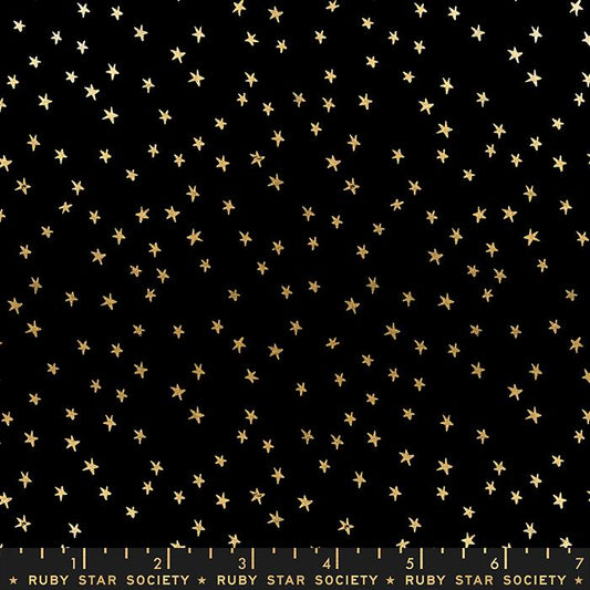 Starry Mini Stars Tossed Black Gold Metallic Alexia Abegg Ruby Star Society Moda Cotton Fabric