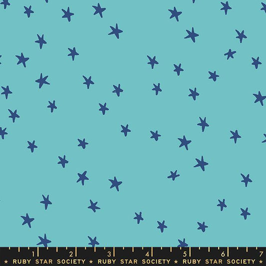 Starry 108" Wideback Turquoise with Blue Stars Alexia Abegg Ruby Star Society Moda Cotton Fabric MD-RS4111-43