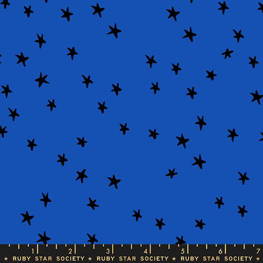 Starry Ribbon Blue with Black Stars Alexia Abegg Ruby Star Society Moda Cotton Fabric MD-RS4109-44