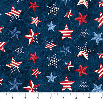 Stars & Stripes 10th Anniversary Multi Stars Navy Northcott Cotton Fabric