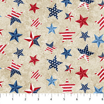 Stars & Stripes 10th Anniversary Multi Stars Beige Northcott Cotton Fabric
