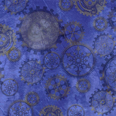 Steampunk Halloween 2 Gears Dark Blue Desiree's Designs Quilting Treasures Cotton Fabric