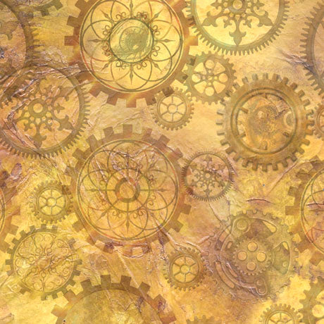 Steampunk Halloween 2 Gears Gold Desiree's Designs Quilting Treasures Cotton Fabric