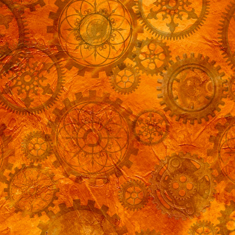 Steampunk Halloween 2 Gears Orange Desiree's Designs Quilting Treasures Cotton Fabric