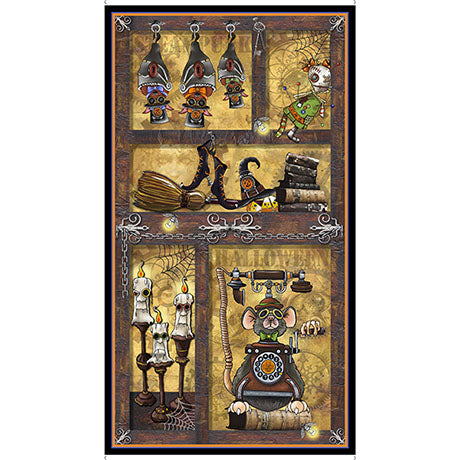 Steampunk Halloween 2 Panel 24" Brown Desiree's Designs Quilting Treasures Cotton Fabric