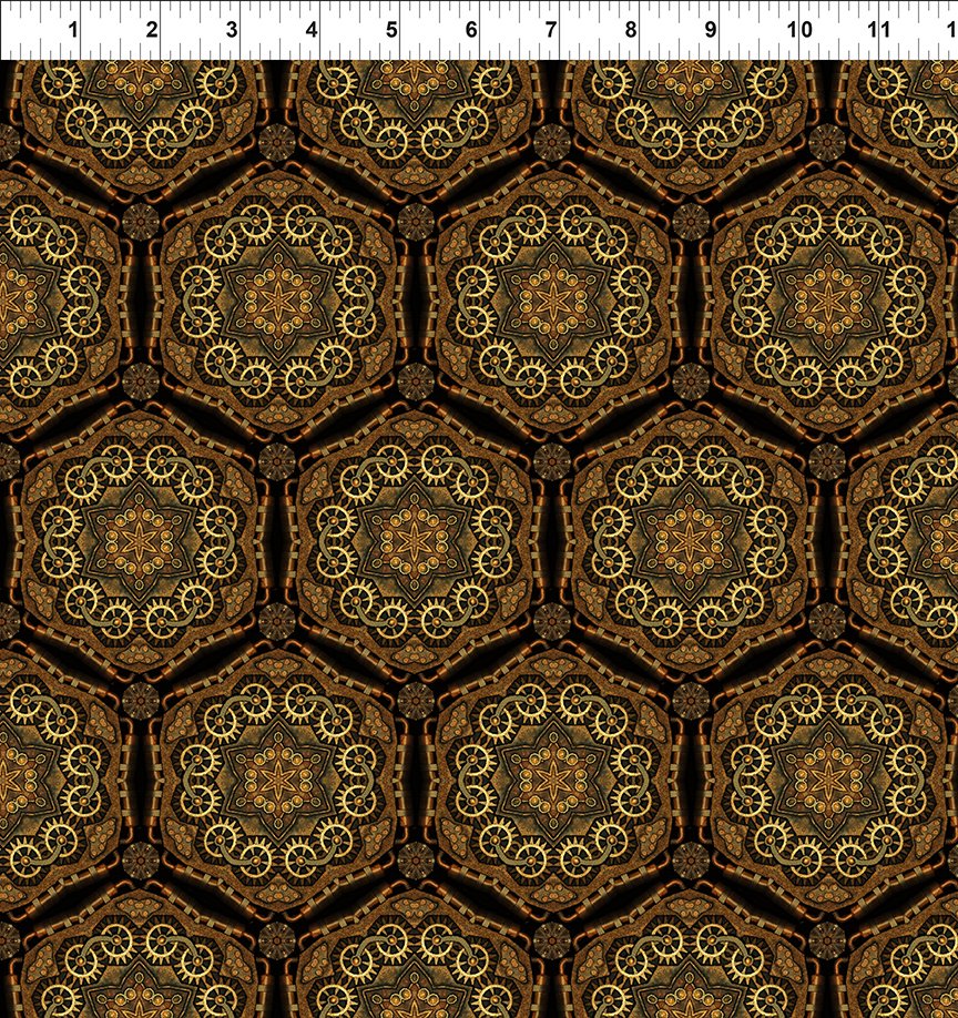 Steampunk Menagerie Gears Stars Gold Jason Yenter In the Beginning Fabrics Cotton Fabric ITB-7ST-1