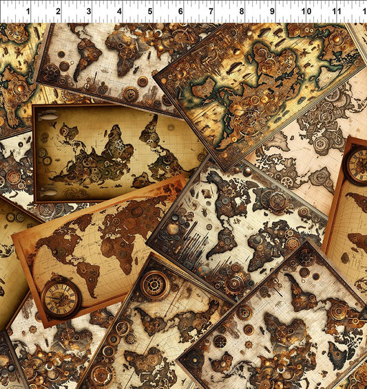 Steampunk Menagerie Maps Multi Jason Yenter In the Beginning Fabrics Cotton Fabric ITB-5ST-1