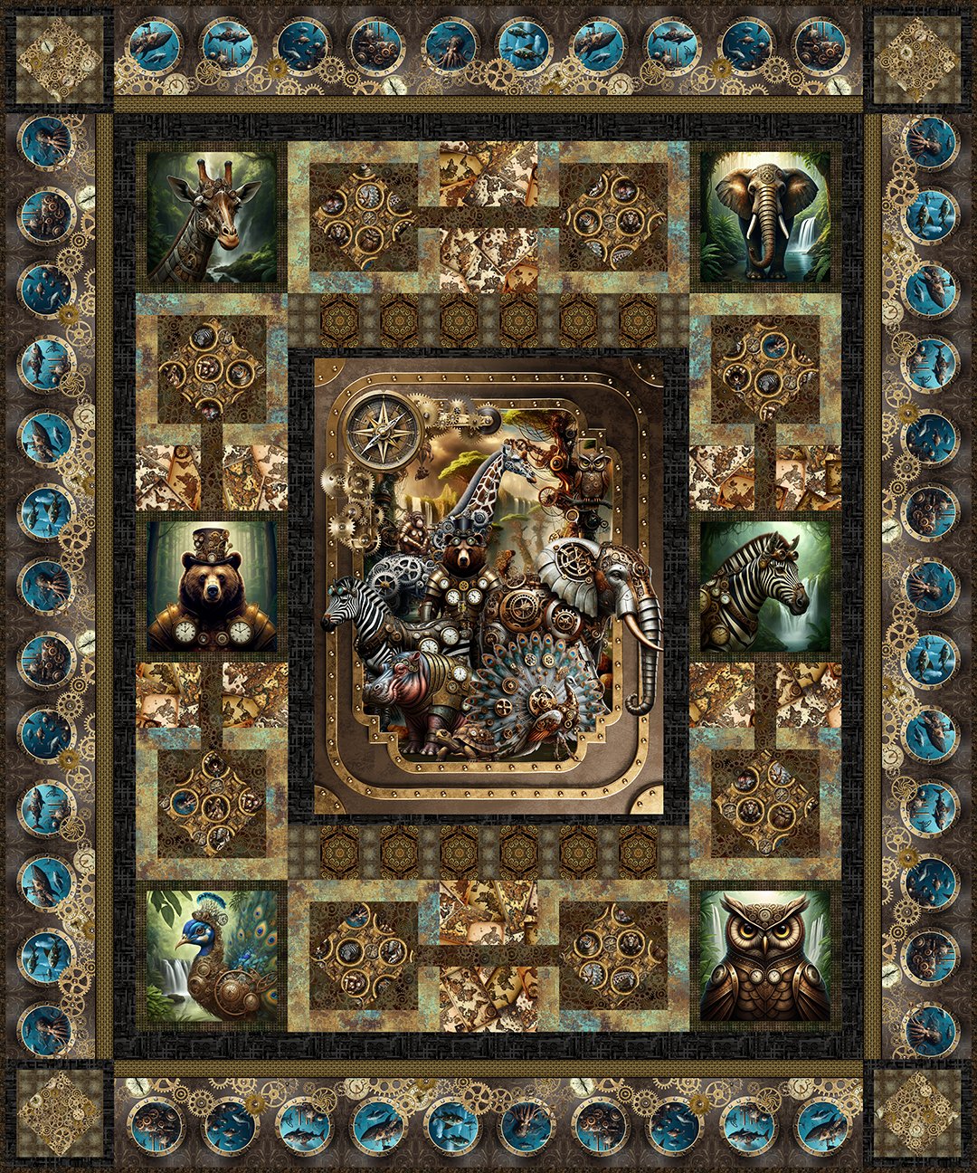 Steampunk Menagerie Quilt Kit 89.5"x107.5" Jason Yenter In the Beginning Fabrics ITB-ST-Q-KIT