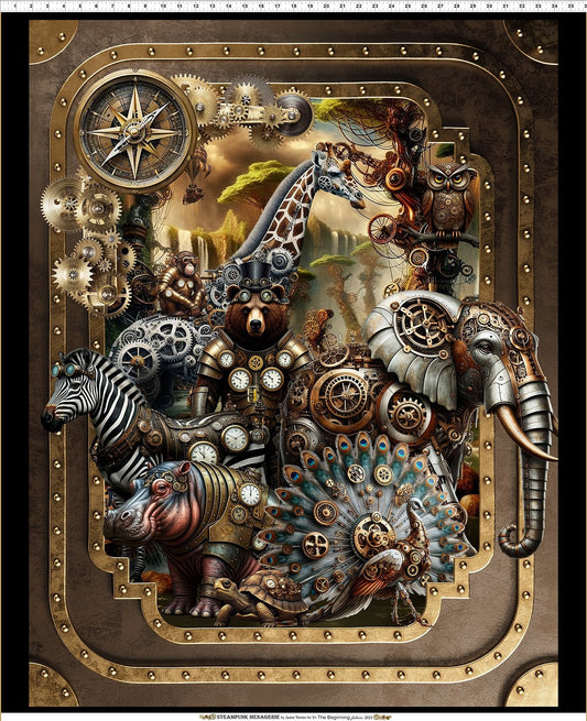 Steampunk Menagerie Large Panel 35" Multi Jason Yenter In the Beginning Fabrics Cotton Fabric ITB-1ST-1
