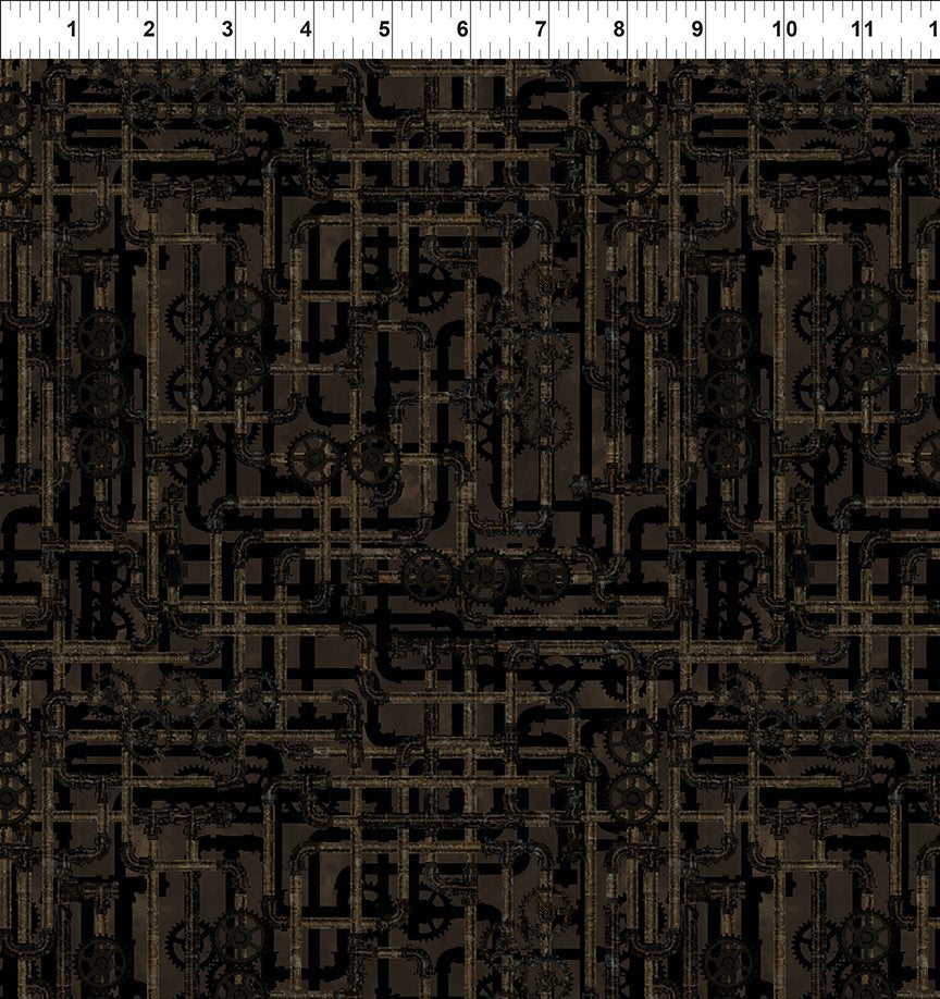 Steampunk Menagerie Pipes Brown Jason Yenter In the Beginning Fabrics Cotton Fabric ITB-9ST-1