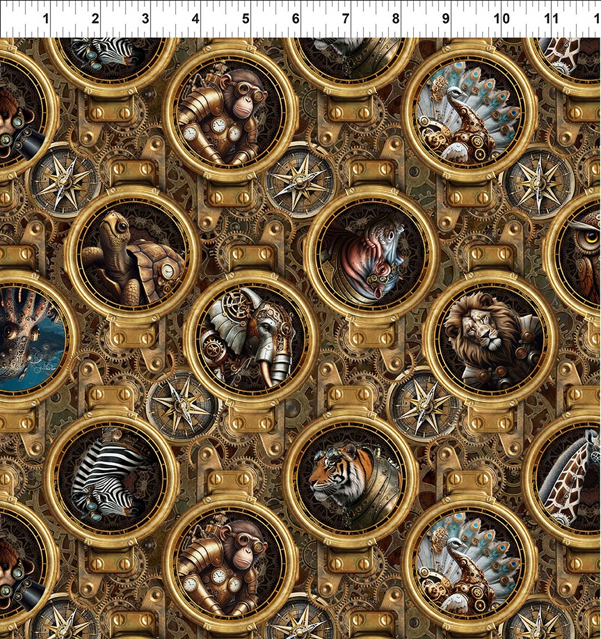 Steampunk Menagerie Portraits Multi Jason Yenter In the Beginning Fabrics Cotton Fabric ITB-4ST-1
