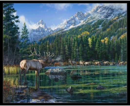 Step into The Wilderness Moose Panel 36" Elizabeth's Studio Cotton Fabric