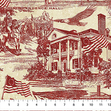 Stonehenge America 250 Toile Red Beige Northcott Cotton Fabric NC-28372-24
