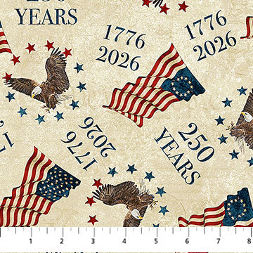 Stonehenge America 250 Toss Beige Multi Northcott Cotton Fabric NC-DP28370-12