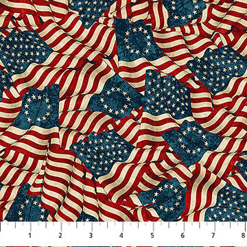 Stonehenge America 250 108" Wideback Flags Beige Multi Northcott Cotton Fabric NC-B28371-12
