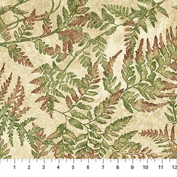 Stonehenge Organics Ferns Beige Multi Linda Ludovico Northcott Cotton Fabric NC-29306-12