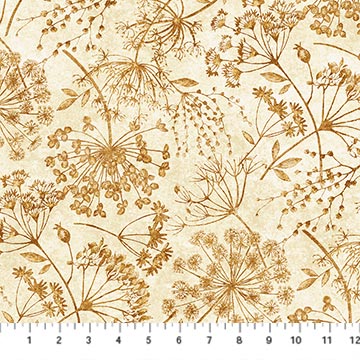 Stonehenge Organics Queen Anne Lace Cream Rust Linda Ludovico Northcott Cotton Fabric NC-29309-37