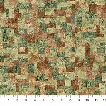 Stonehenge Organics Squares Dark Green Multi Linda Ludovico Northcott Cotton Fabric NC-DP29308-76