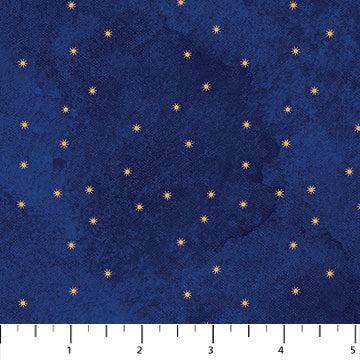 Stonehenge Christmas Joy Small Gold Metallic Stars Blue Northcott Fabrics Cotton Fabric