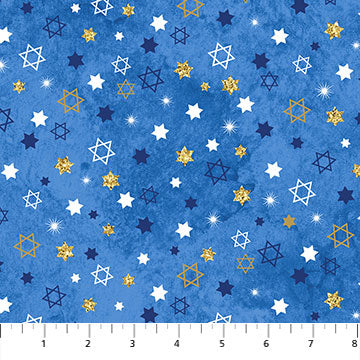 Stonehenge Happy Hanukkah Star of David Light Blue Northcott Cotton Fabric