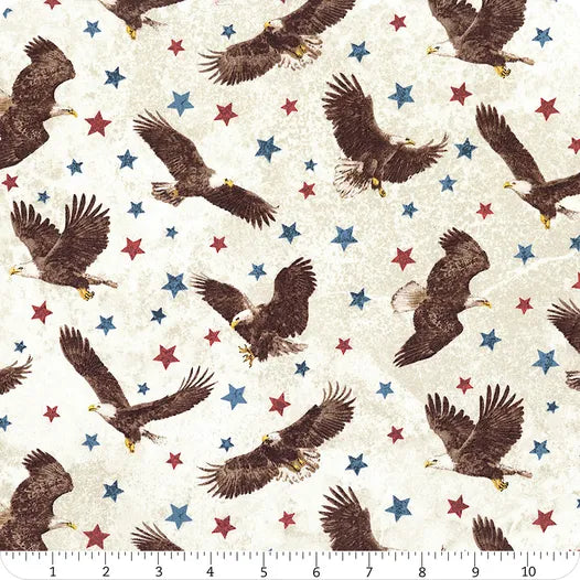 Stonehenge Stars & Stripes Eagles and Stars Cream Deborah Edwards Northcott Cotton Fabric