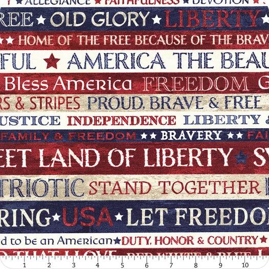 Stonehenge Stars & Stripes Inspirational Words Stripe Cream Deborah Edwards Northcott Cotton Fabric