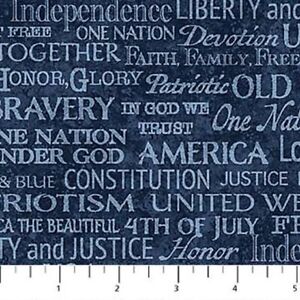 Stonehenge Stars & Stripes Inspirational Words Navy Deborah Edwards Northcott Cotton Fabric