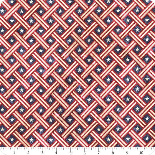 Stonehenge Stars & Stripes Star Grid Basketweave Navy Multi Deborah Edwards Northcott Cotton Fabric