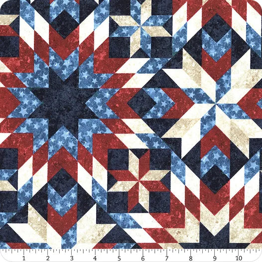 Stonehenge Stars & Stripes Star Quilt Blocks Navy Multi Deborah Edwards Northcott Cotton Fabric