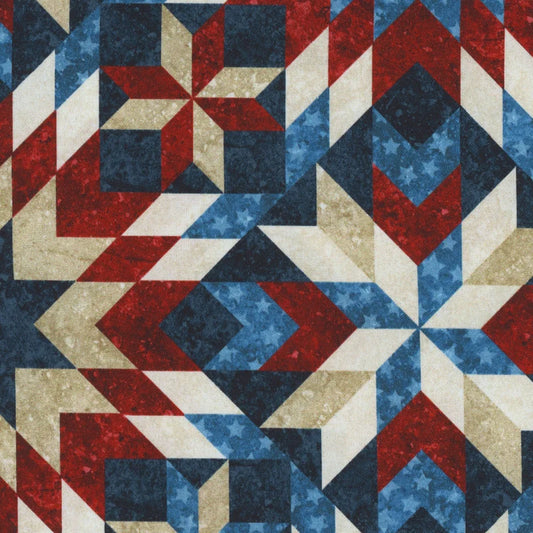 Stonehenge Stars & Stripes Quilt Blocks 108” Wide Backing Navy Multi Deborah Edwards Northcott Cotton Fabric