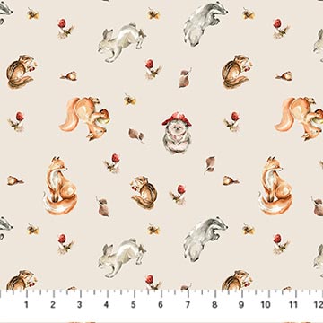 Story Book Woodland Animals Cream FIGO Northcott Cotton Fabric NC-FIGO-91335-12