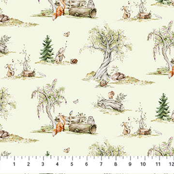 Story Book Woodland Scene Light Green FIGO Northcott Cotton Fabric NC-FIGO-91334-70