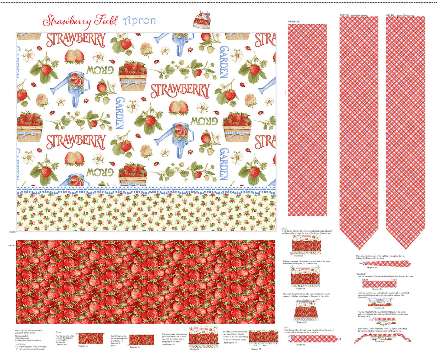 Strawberry Garden Strawberry Multi Apron Panel 36" Jane Shasky Henry Glass Cotton Fabric