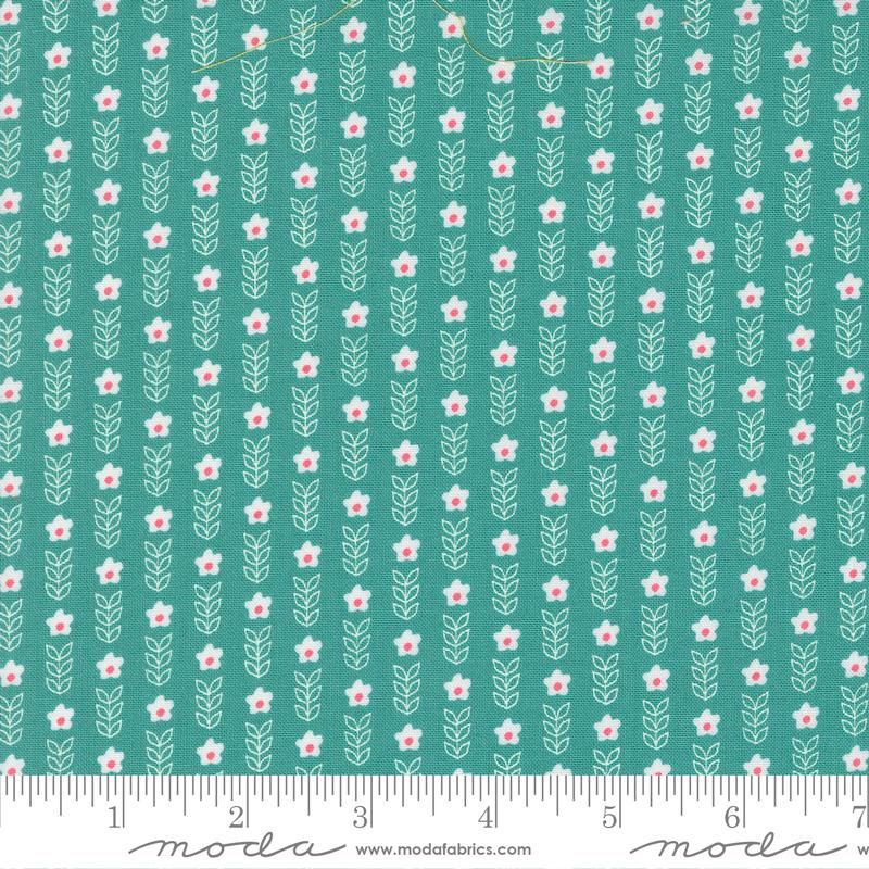 Strawberry Lemonade Blooms Small Floral Teal Blue Green Sherri & Chelsi Moda Cotton Fabric