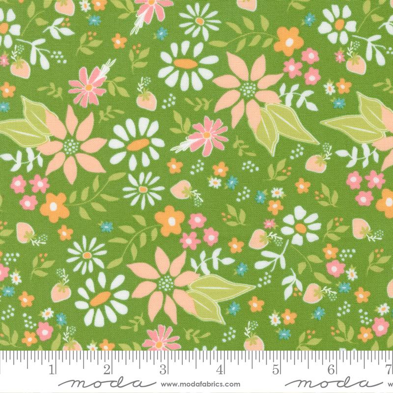 Strawberry Lemonade Blossoms Florals Allover Fresh Grass Green Sherri & Chelsi Moda Cotton Fabric