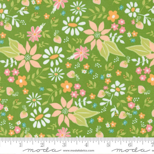 Strawberry Lemonade Blossoms Florals Allover Fresh Grass Green Sherri & Chelsi Moda Cotton Fabric