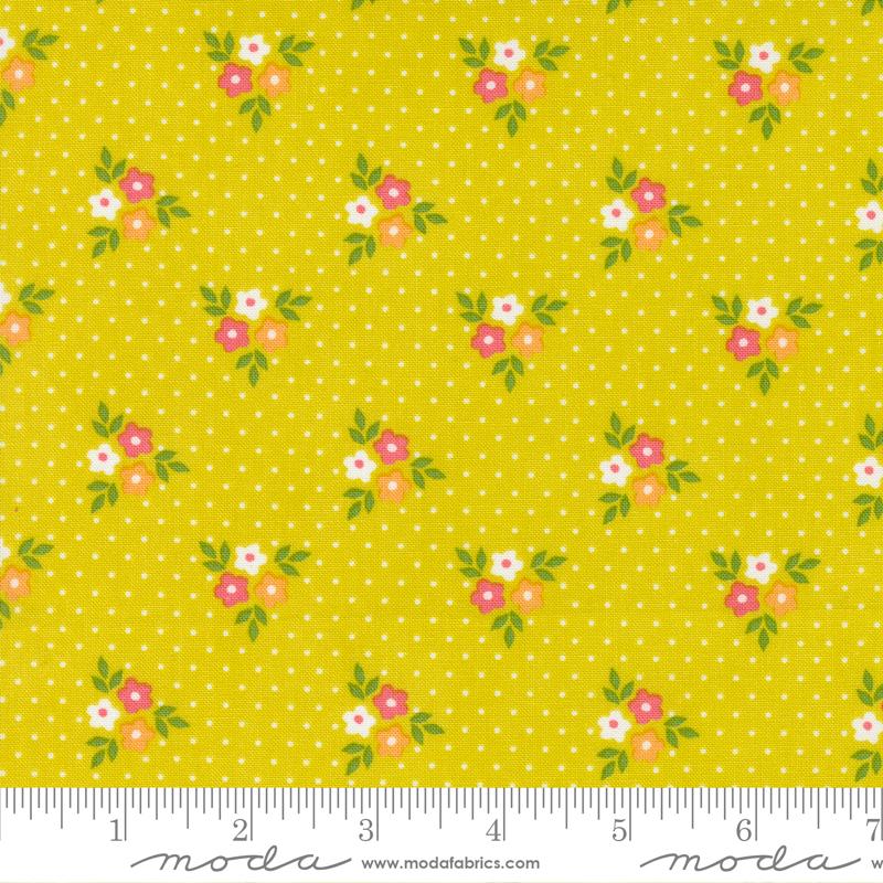 Strawberry Lemonade Bouquets Florals Dots Lemonade Yellow Sherri & Chelsi Moda Cotton Fabric | US Fabric Shop