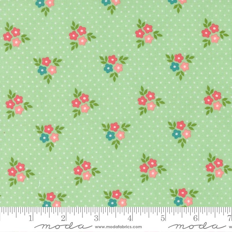 Strawberry Lemonade Bouquets Florals Dots Mint Green Sherri & Chelsi Moda Cotton Fabric