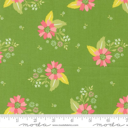 Strawberry Lemonade Carnation Florals Tossed Fresh Grass Green Sherri & Chelsi Moda Cotton Fabric