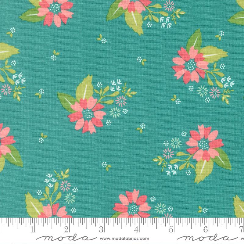 Strawberry Lemonade Carnation Florals Tossed Teal Blue Green Sherri & Chelsi Moda Cotton Fabric