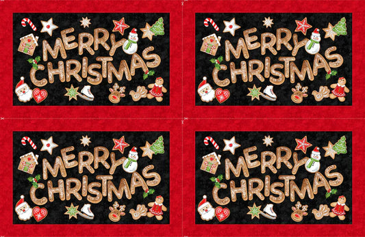 Sugar Coated Christmas Placemat Panel 28" Black Deborah Edwards Northcott Cotton Fabric NC-DP27139-99